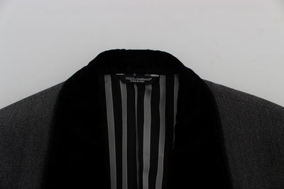 Gray Black One Button Slim Fit Blazer Jacket