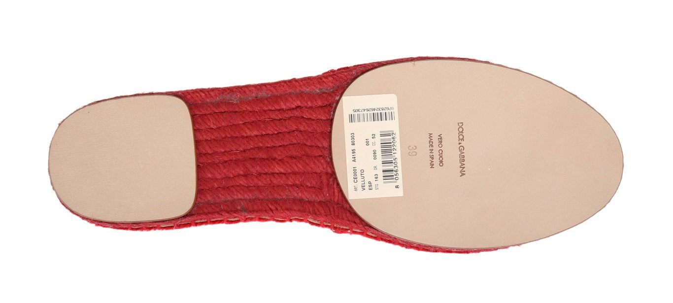 Red Velvet Flats Espadrilles Shoes