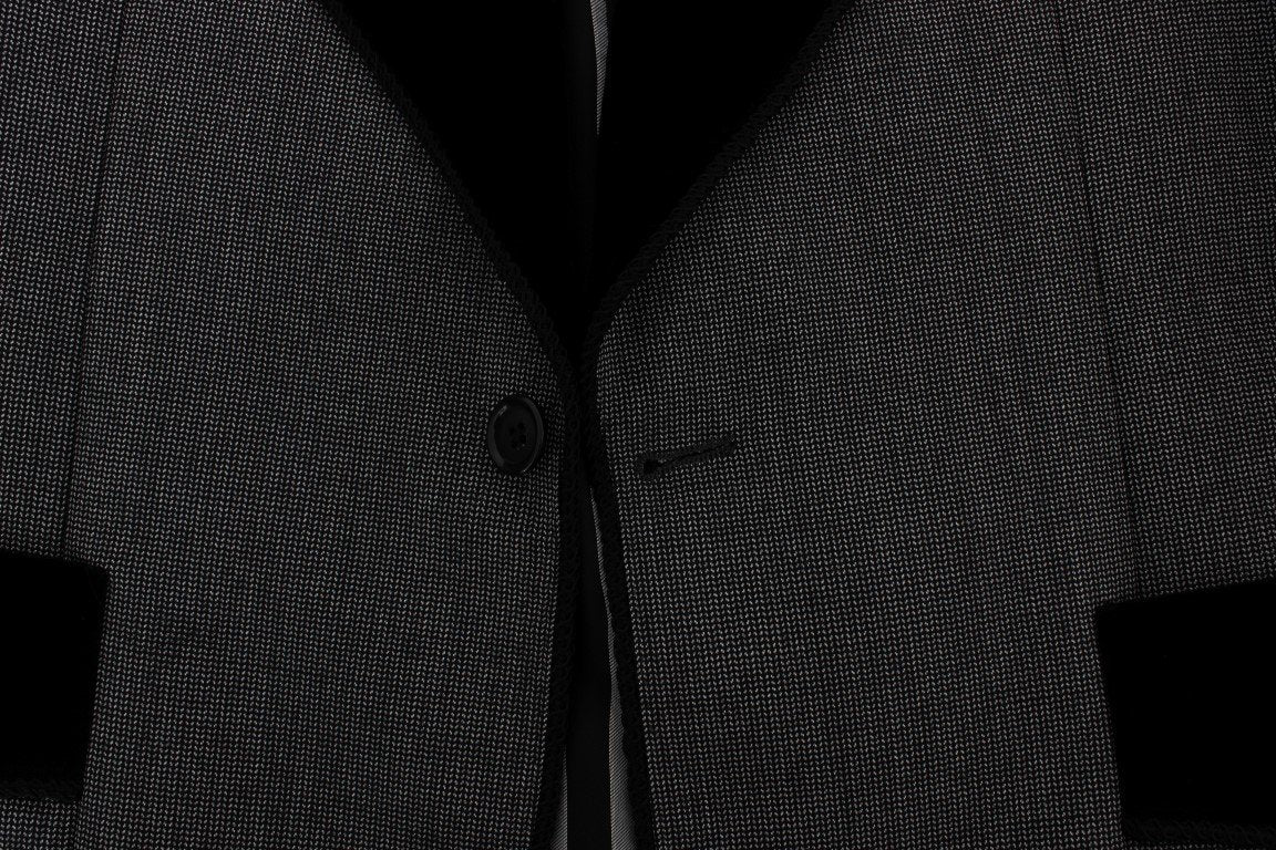 Gray Black One Button Slim Fit Blazer Jacket