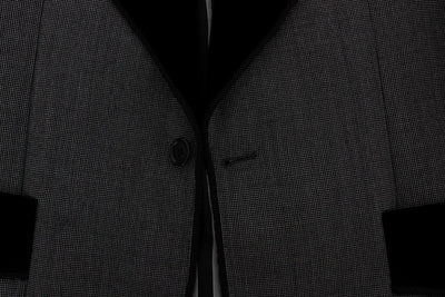 Gray Black One Button Slim Fit Blazer Jacket