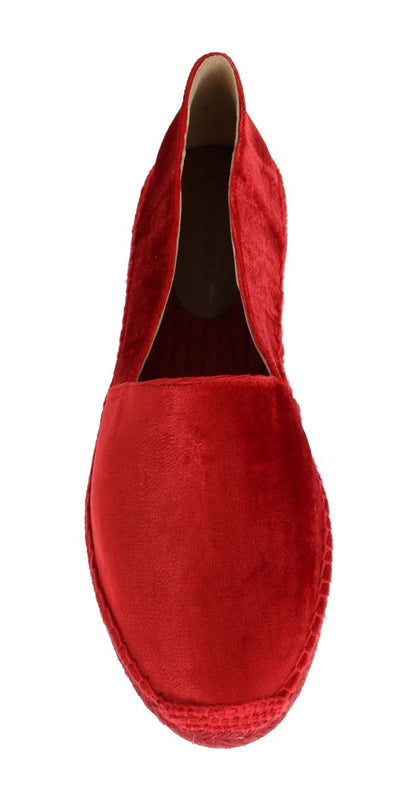 Red Velvet Flats Espadrilles Shoes