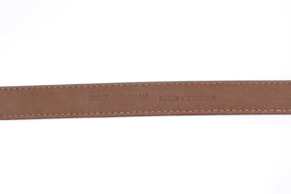 Brown Leather Gold Buckle Logo Waist Belt