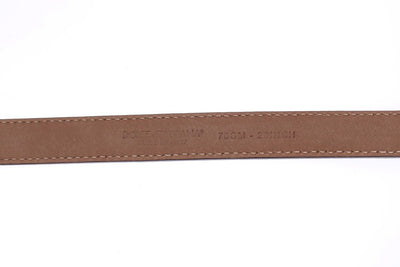 Brown Leather Gold Buckle Logo Waist Belt