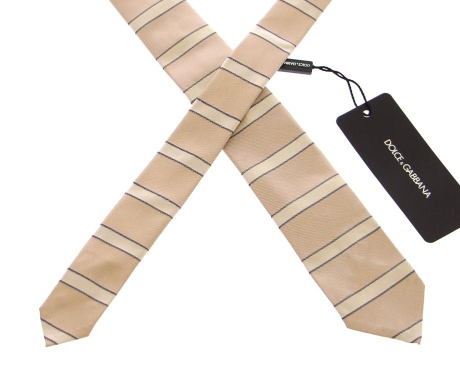 Beige Silk Pattern Slim Neck Tie