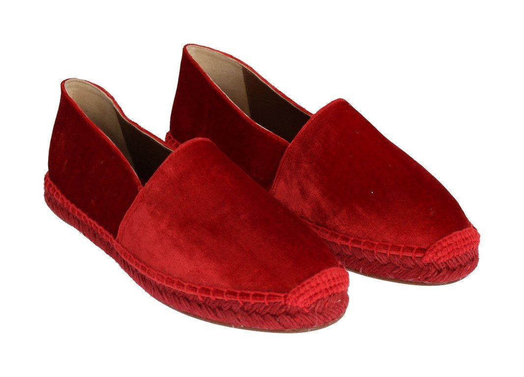 Red Velvet Flats Espadrilles Shoes