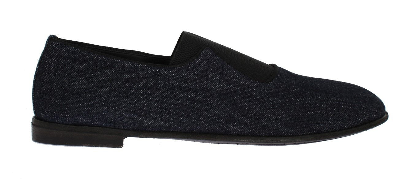 Blue Black Denim Slip-on Loafers