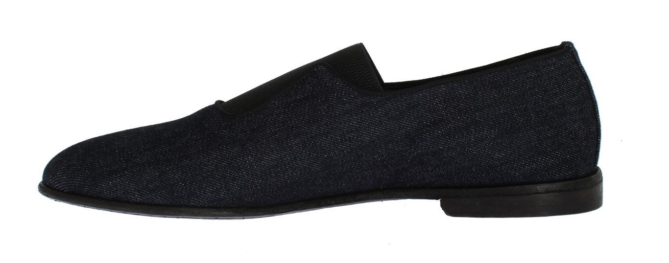Blue Black Denim Slip-on Loafers