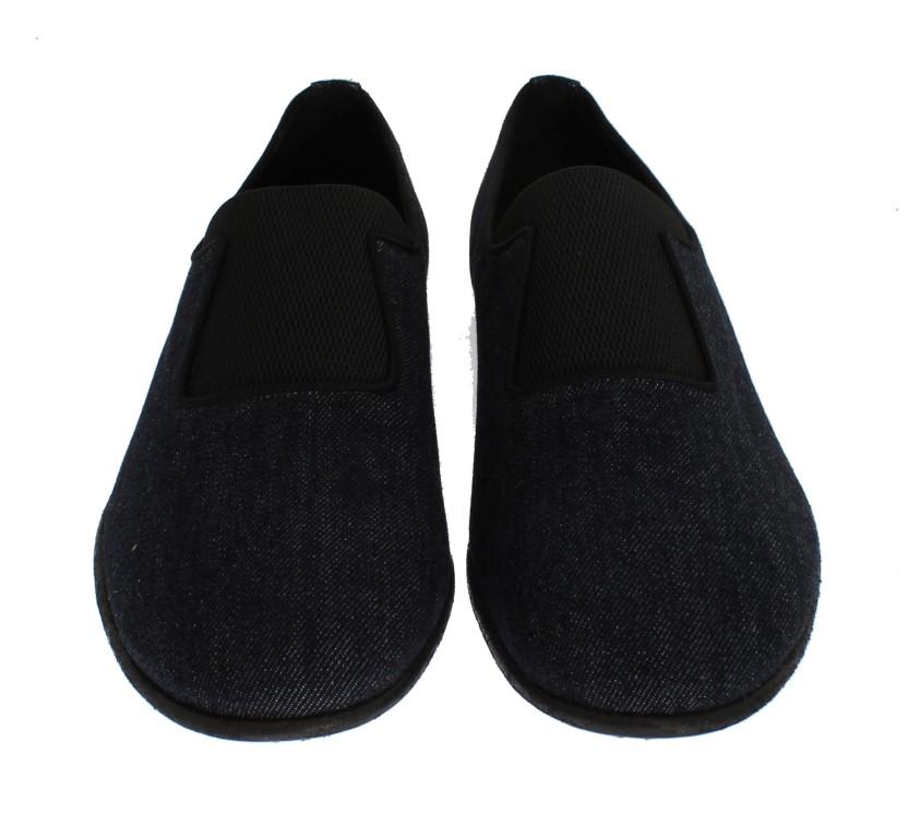 Blue Black Denim Slip-on Loafers