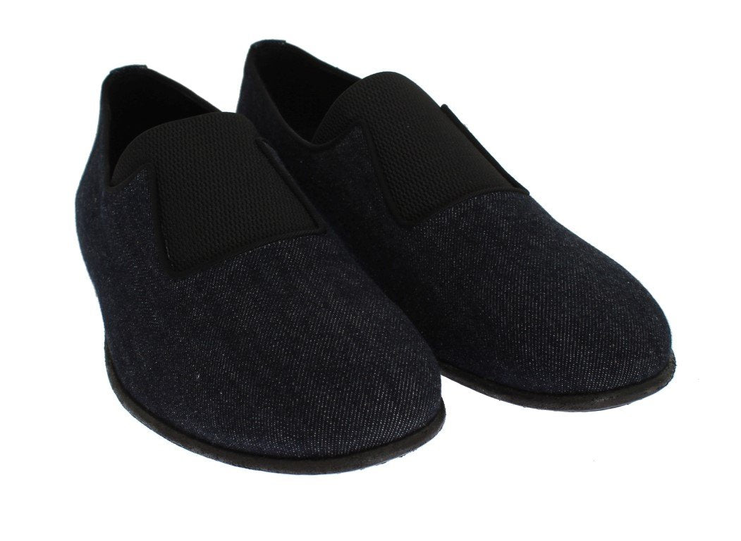 Blue Black Denim Slip-on Loafers
