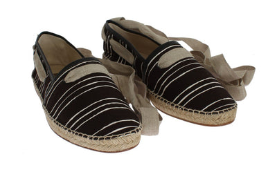 Black Striped Canvas Strap Loafers