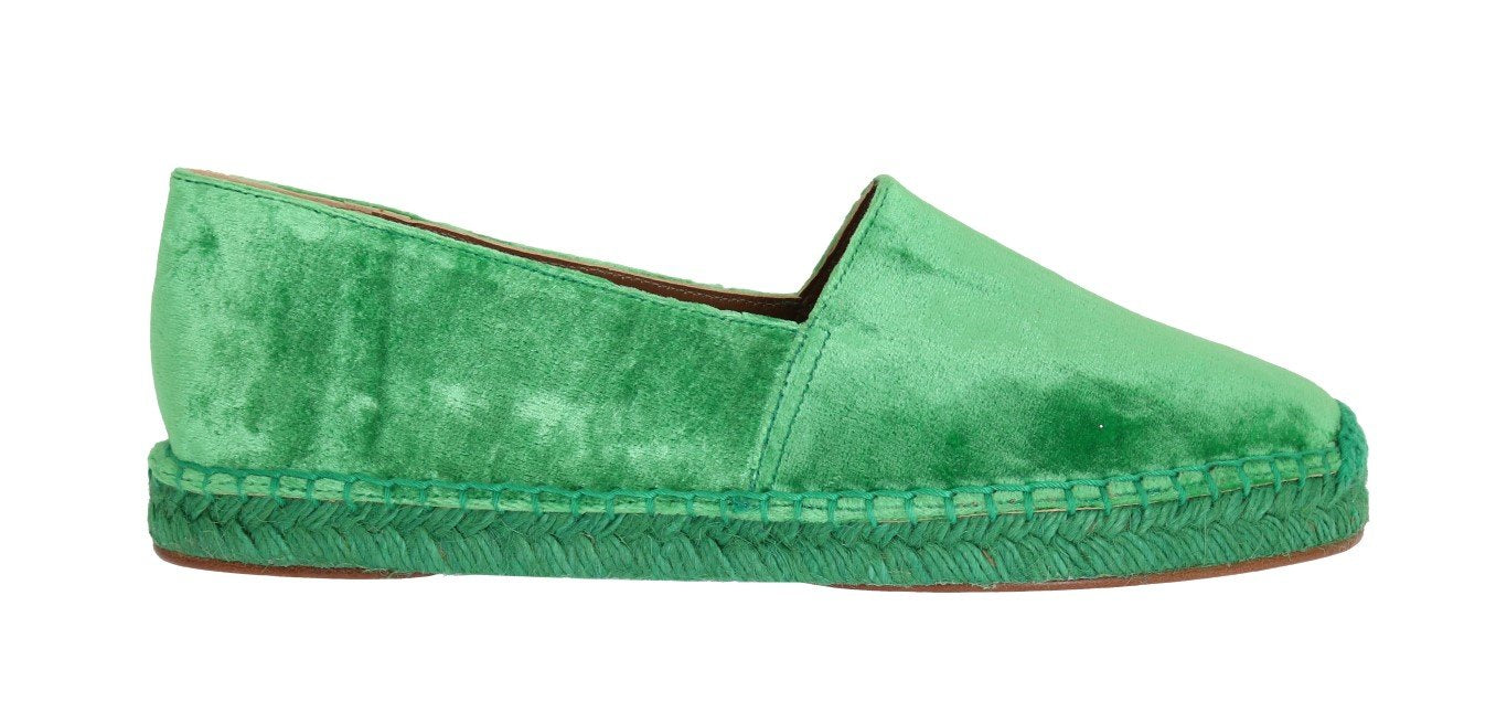 Green Velvet Flats Espadrilles Shoes