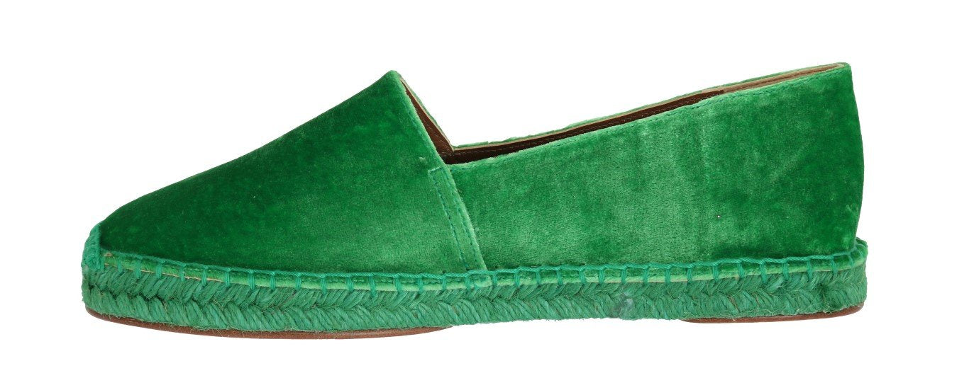 Green Velvet Flats Espadrilles Shoes