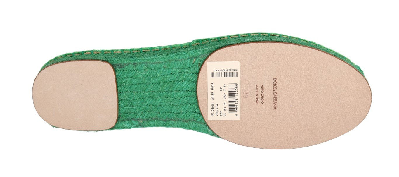 Green Velvet Flats Espadrilles Shoes