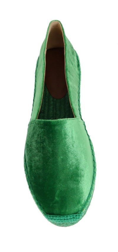 Green Velvet Flats Espadrilles Shoes