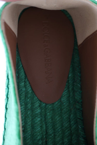 Green Velvet Flats Espadrilles Shoes