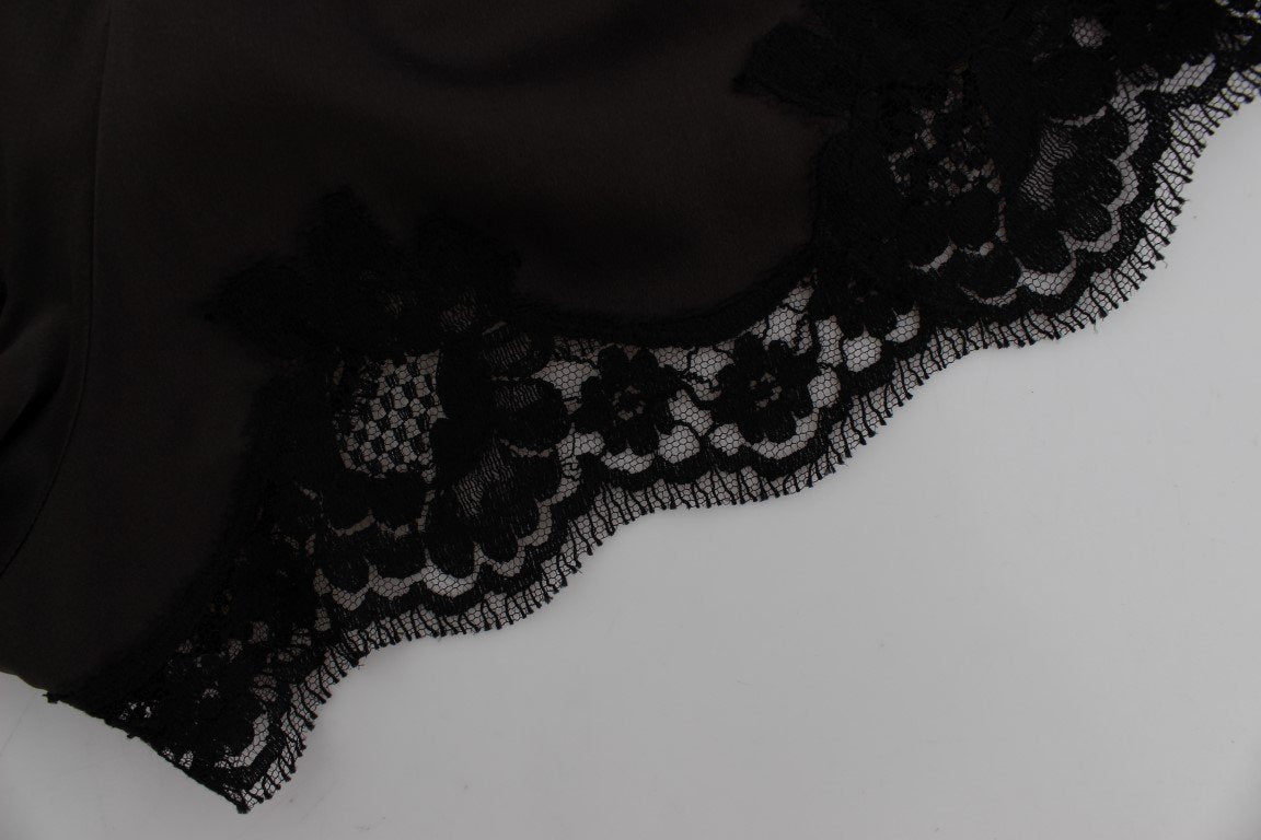 Brown Silk Stretch Lace Shorts
