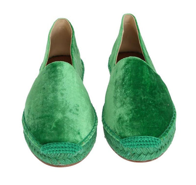 Green Velvet Flats Espadrilles Shoes