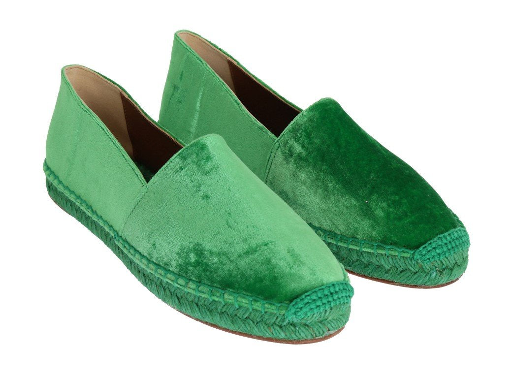 Green Velvet Flats Espadrilles Shoes