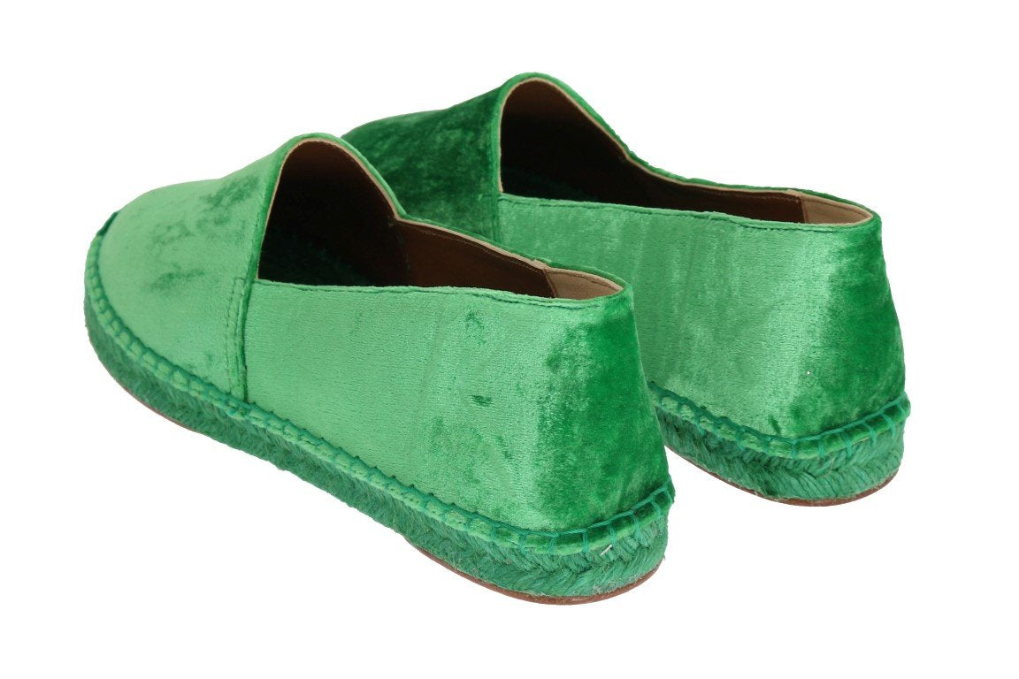 Green Velvet Flats Espadrilles Shoes