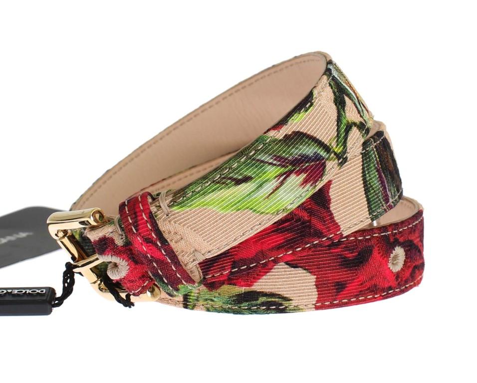 Roses Print Brocade Gold Buckle Belt