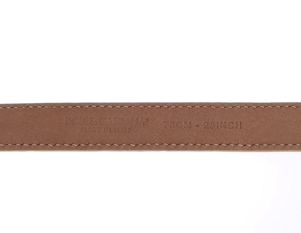 Brown Leather Gold Buckle Logo Waist Belt