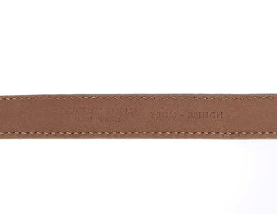 Brown Leather Gold Buckle Logo Waist Belt