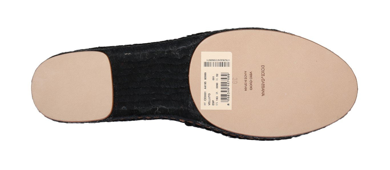 Black Velvet Flats Espadrilles Shoes