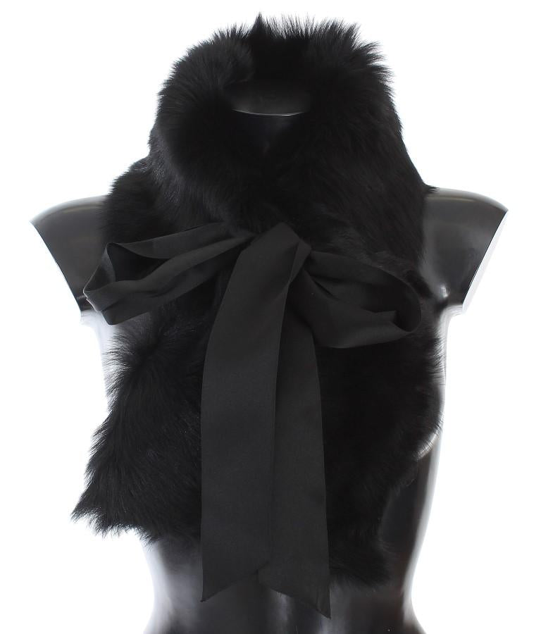 Black Lambskin Fur Silk Scarf