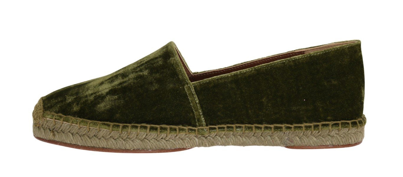 Green Velvet Flats Espadrilles Shoes