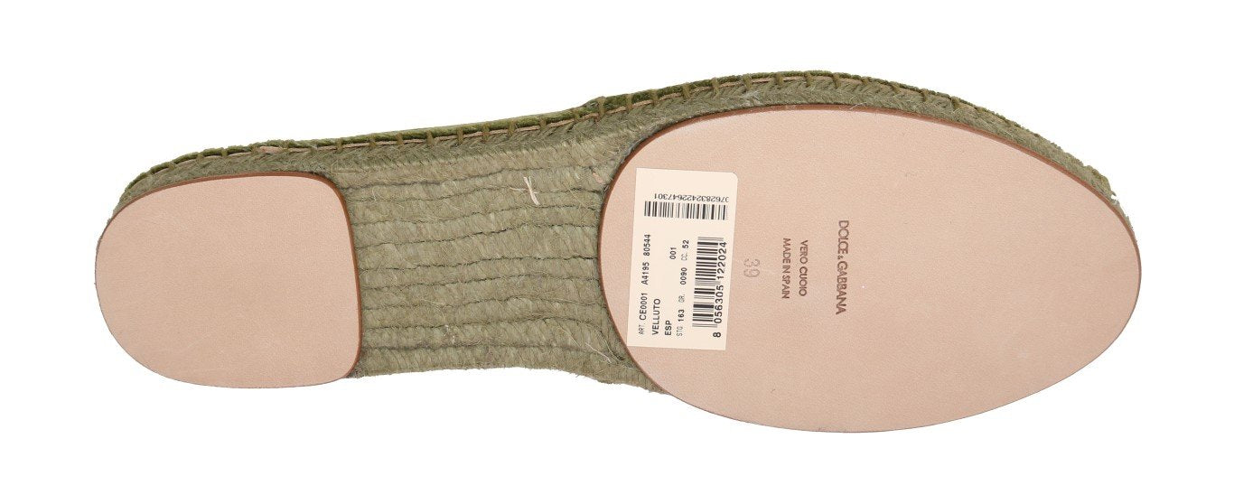Green Velvet Flats Espadrilles Shoes