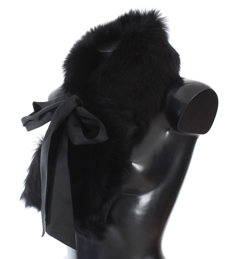Black Lambskin Fur Silk Scarf