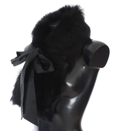 Black Lambskin Fur Silk Scarf