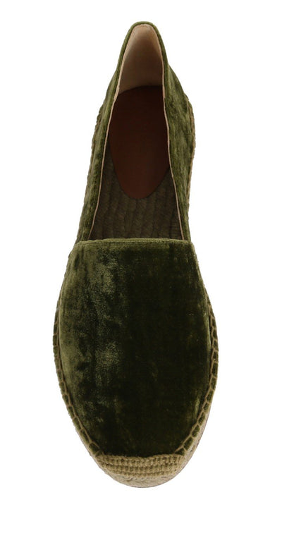 Green Velvet Flats Espadrilles Shoes