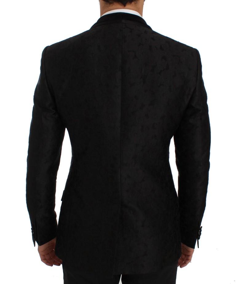 Black Floral Ricamo Slim Fit Blazer Jacket