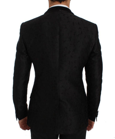 Black Floral Ricamo Slim Fit Blazer Jacket