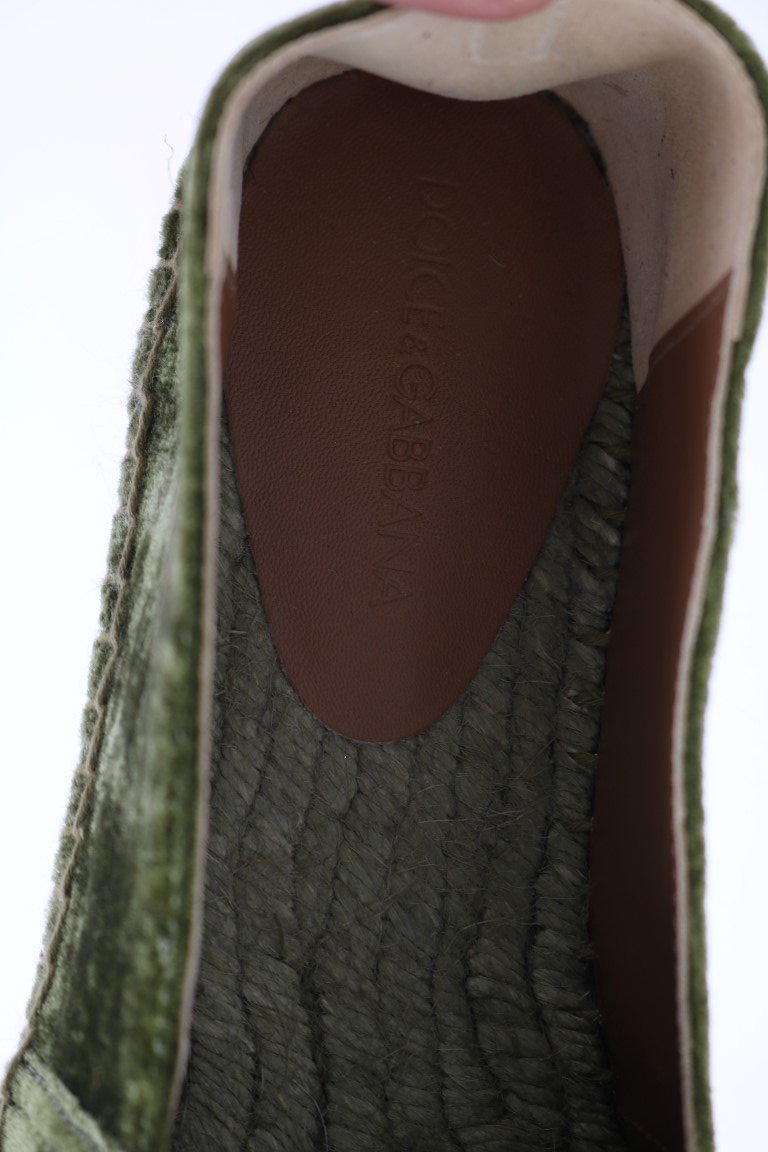 Green Velvet Flats Espadrilles Shoes