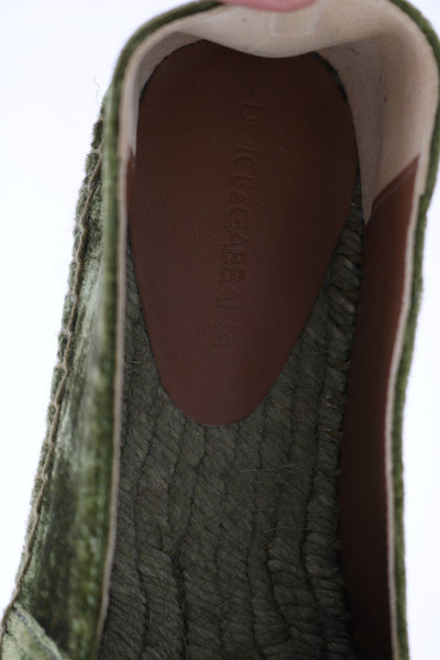 Green Velvet Flats Espadrilles Shoes