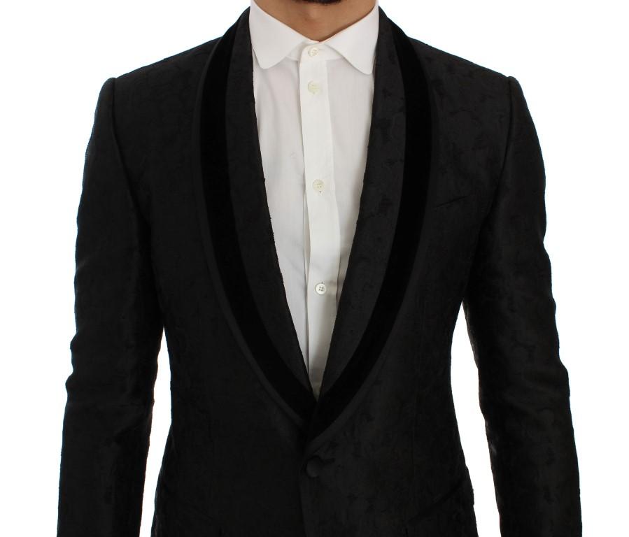 Black Floral Ricamo Slim Fit Blazer Jacket