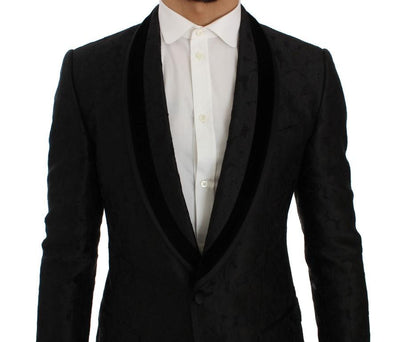 Black Floral Ricamo Slim Fit Blazer Jacket