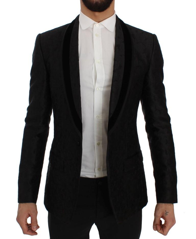 Black Floral Ricamo Slim Fit Blazer Jacket