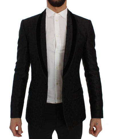 Black Floral Ricamo Slim Fit Blazer Jacket