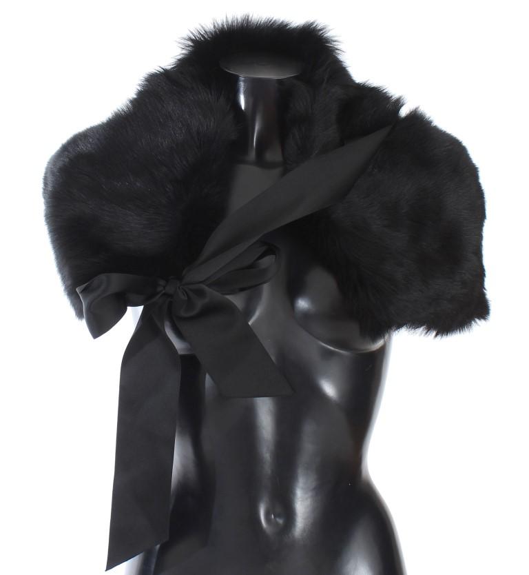 Black Lambskin Fur Silk Scarf