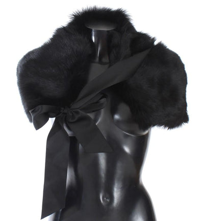 Black Lambskin Fur Silk Scarf