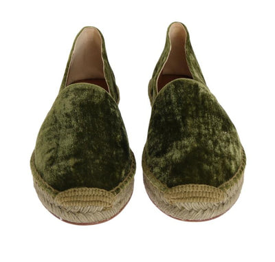 Green Velvet Flats Espadrilles Shoes