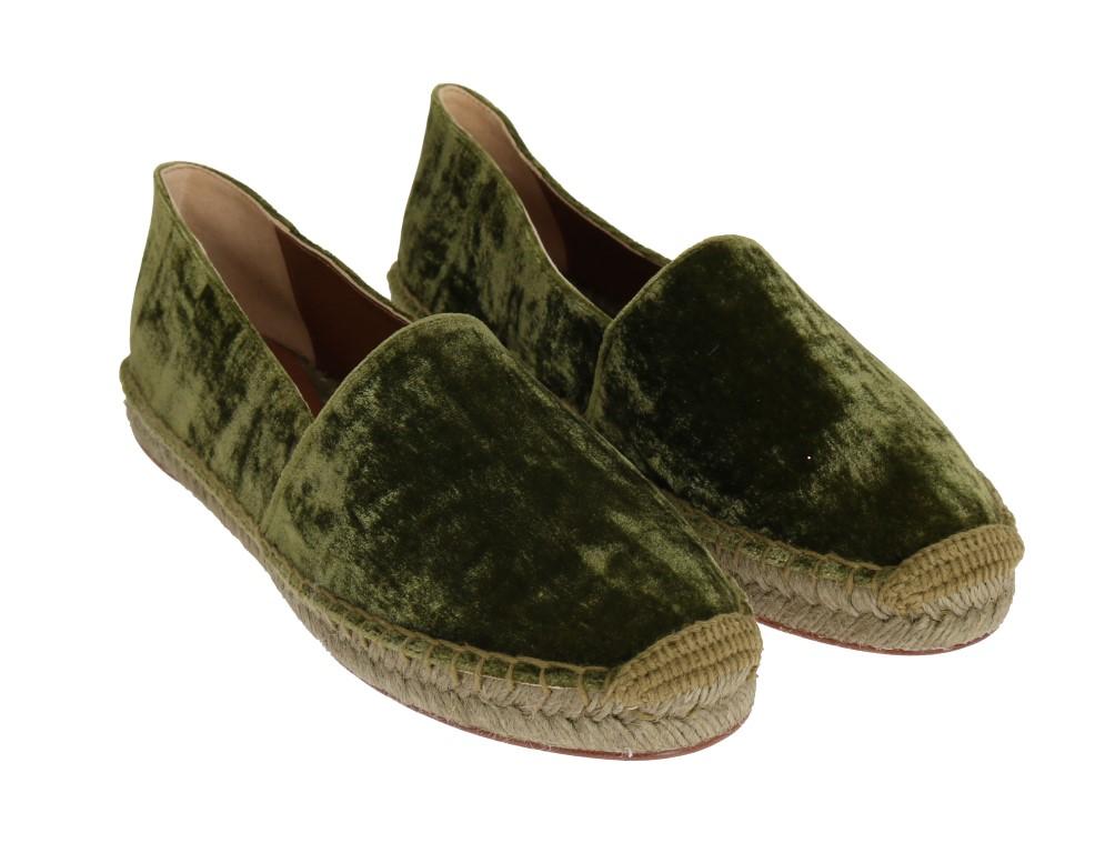 Green Velvet Flats Espadrilles Shoes