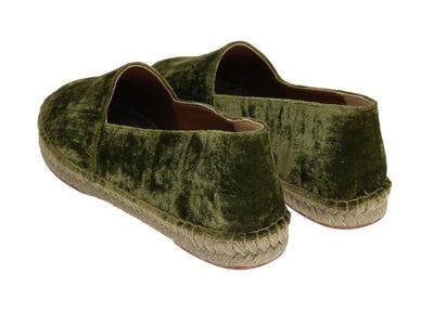 Green Velvet Flats Espadrilles Shoes