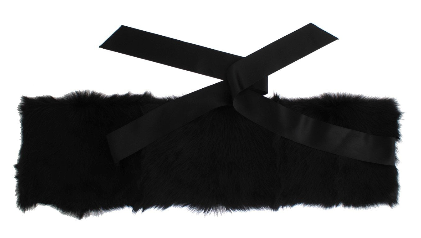 Black Lambskin Fur Silk Scarf