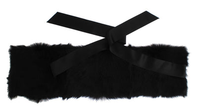 Black Lambskin Fur Silk Scarf