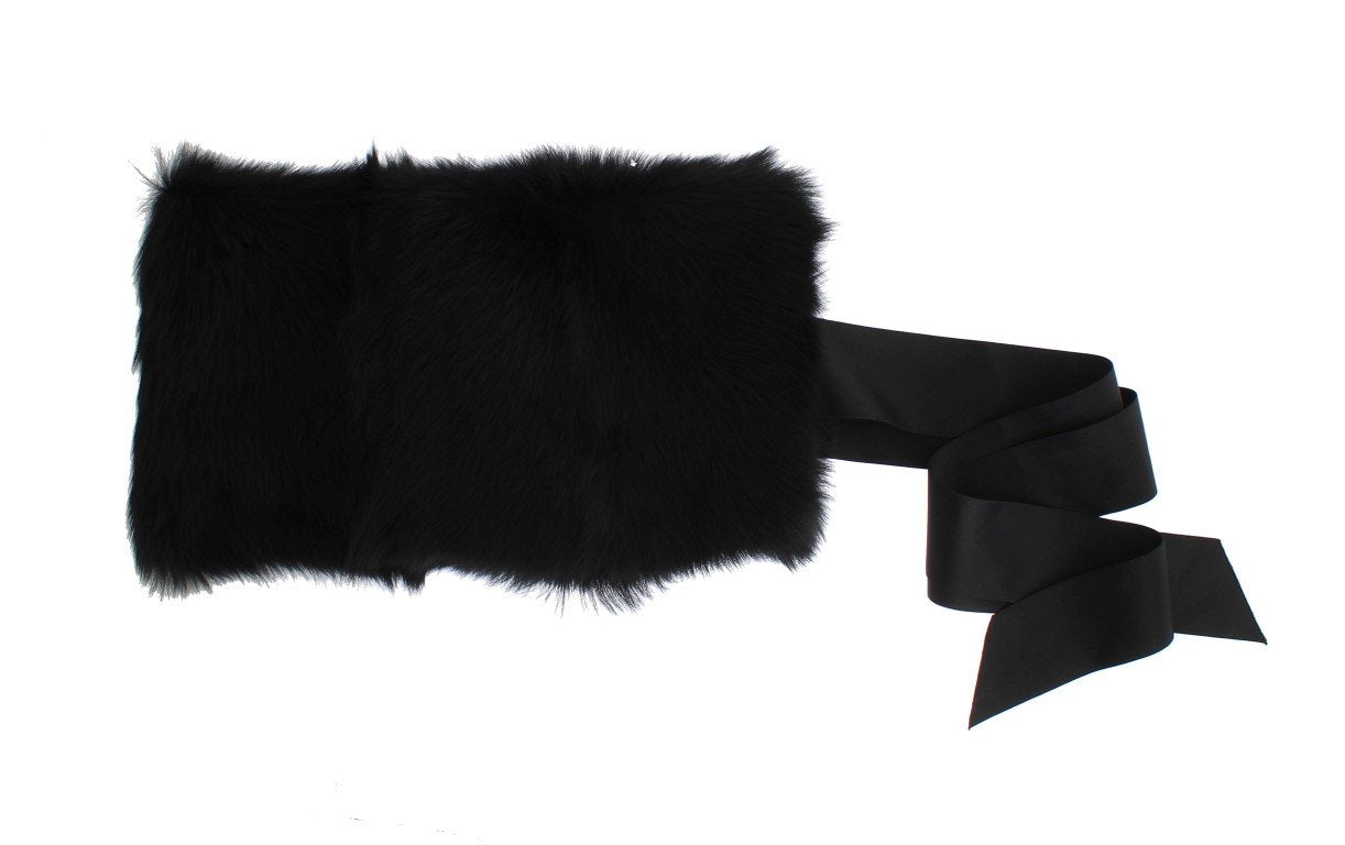 Black Lambskin Fur Silk Scarf