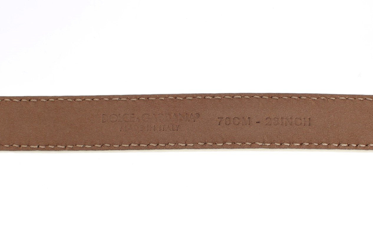 White Leather Gold Buckle Logo Waist Belt